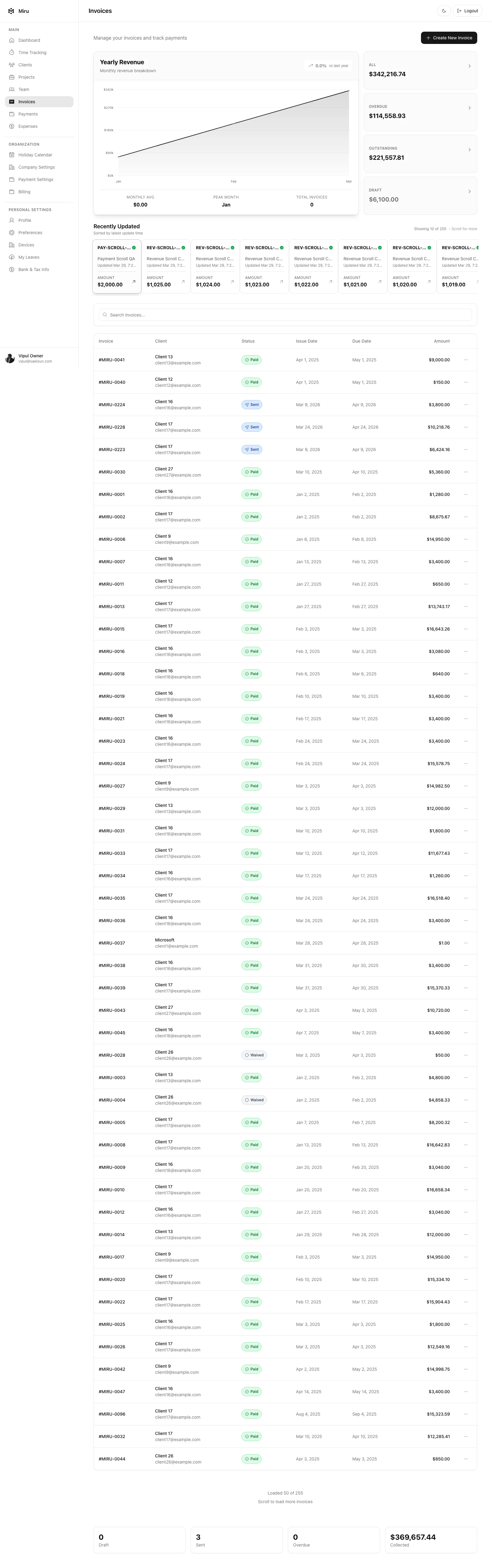 Miru invoicing interface